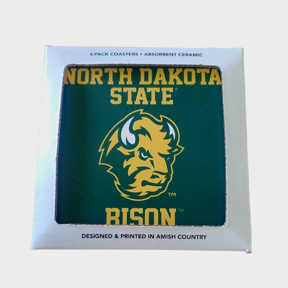 North Dakota State University Bison Ceramic Coasters Pack of 4 NIP